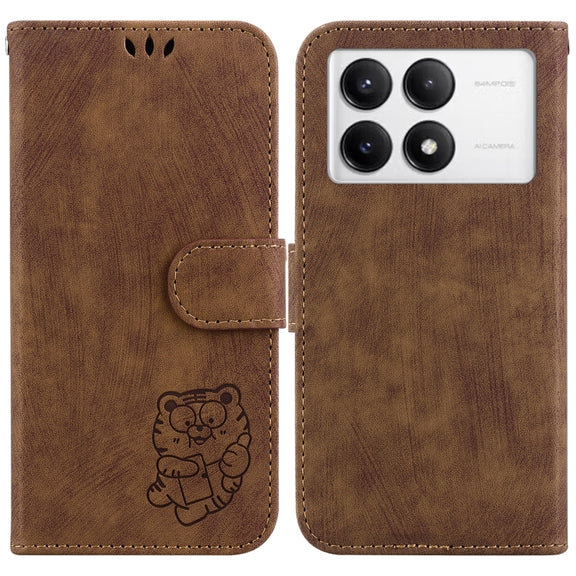 For Redmi K70 / K70 Pro Little Tiger Embossed Leather Phone Case(Brown)