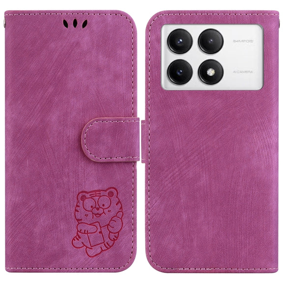 For Redmi K70 / K70 Pro Little Tiger Embossed Leather Phone Case(Rose Red)
