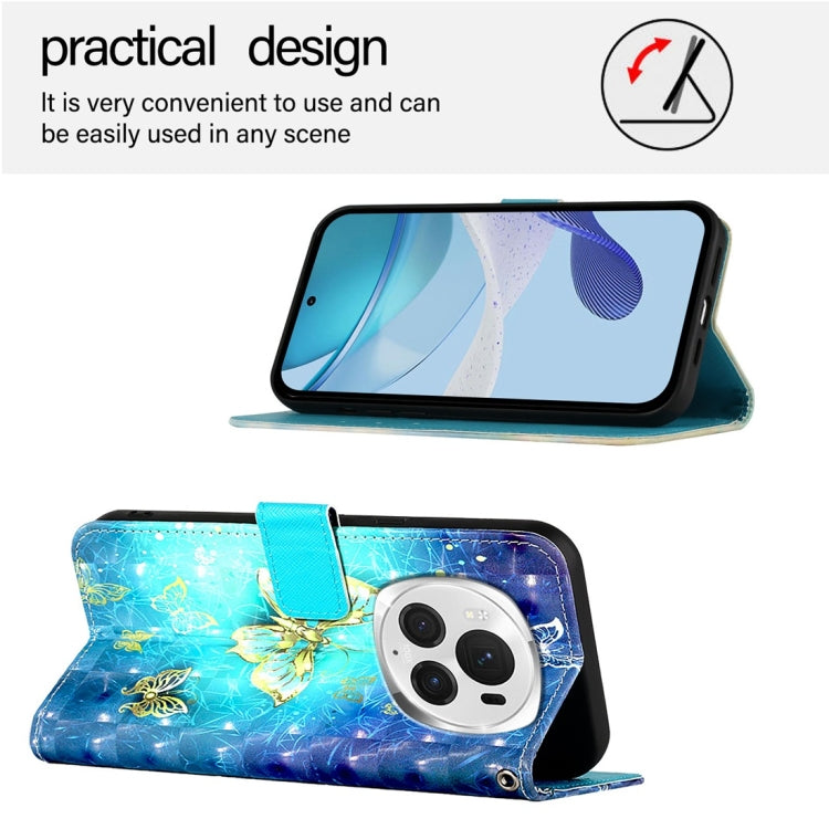 For Honor Magic6 Pro Global 3D Painting Horizontal Flip Leather Phone Case(Golden Butterfly)