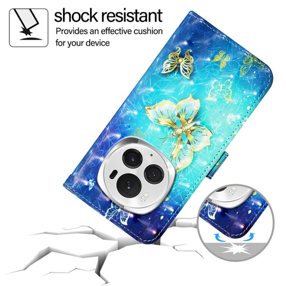 For Honor Magic6 Pro Global 3D Painting Horizontal Flip Leather Phone Case(Golden Butterfly)