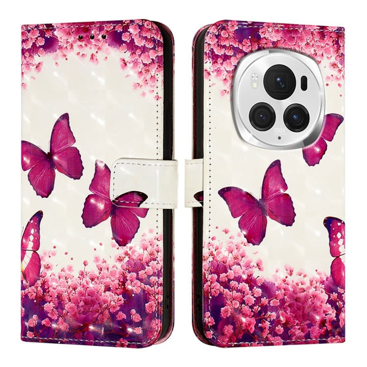 For Honor Magic6 Pro Global 3D Painting Horizontal Flip Leather Phone Case(Rose Butterfly)