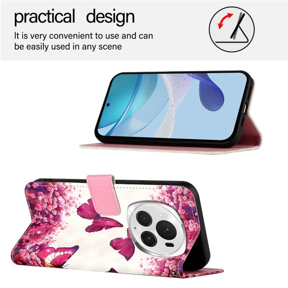 For Honor Magic6 Pro Global 3D Painting Horizontal Flip Leather Phone Case(Rose Butterfly)