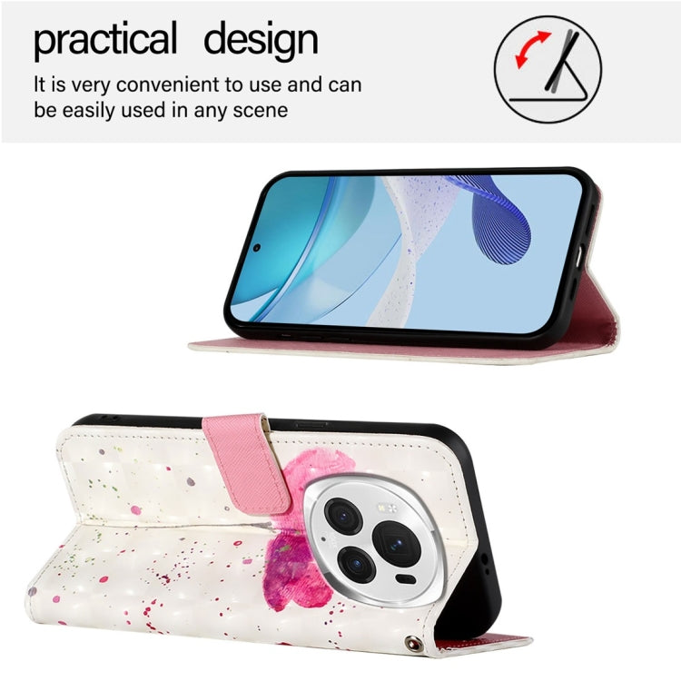 For Honor Magic6 Pro Global 3D Painting Horizontal Flip Leather Phone Case(Flower)