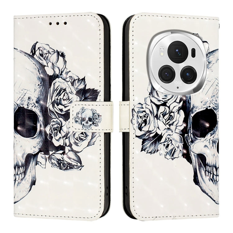 For Honor Magic6 Pro Global 3D Painting Horizontal Flip Leather Phone Case(Skull)