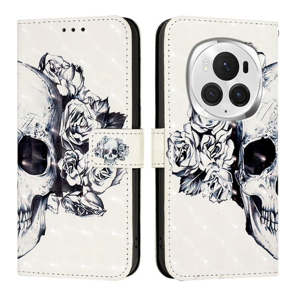 For Honor Magic6 Pro Global 3D Painting Horizontal Flip Leather Phone Case(Skull)