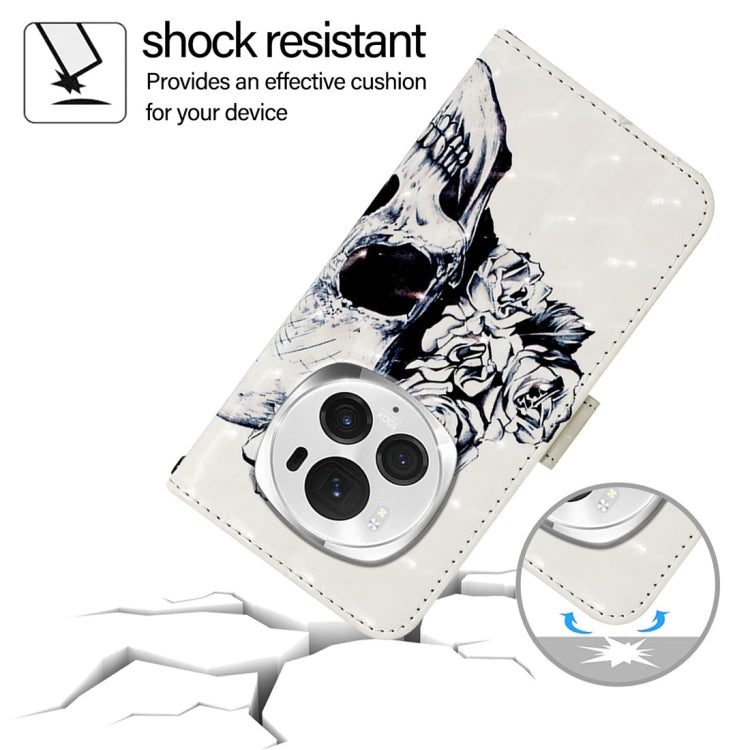 For Honor Magic6 Pro Global 3D Painting Horizontal Flip Leather Phone Case(Skull)