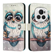 For Honor Magic6 Pro Global 3D Painting Horizontal Flip Leather Phone Case(Grey Owl)