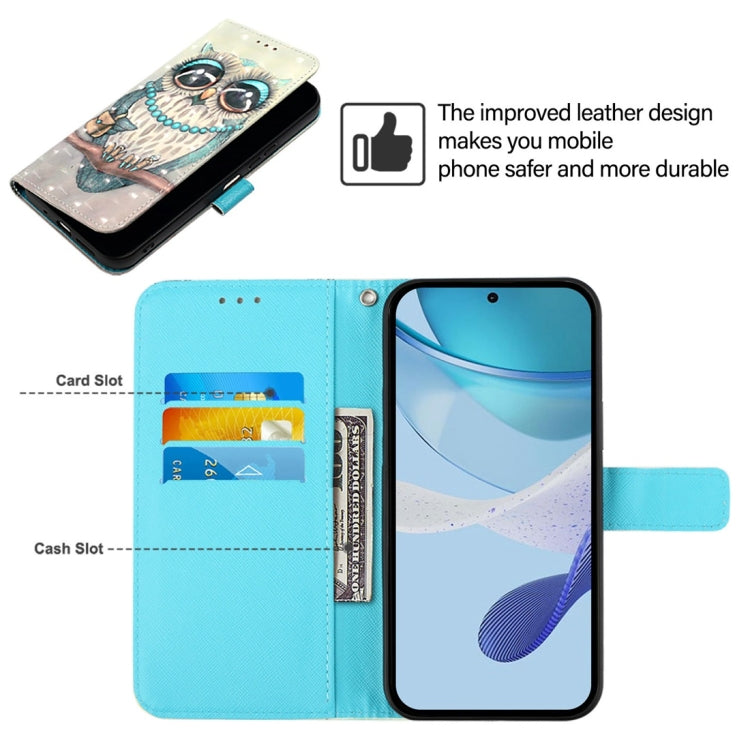 For Honor Magic6 Pro Global 3D Painting Horizontal Flip Leather Phone Case(Grey Owl)