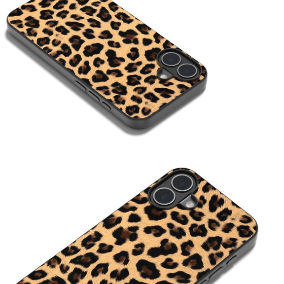 For iPhone 16 Plus Black Frame Leopard Phone Case(Leopard Print)