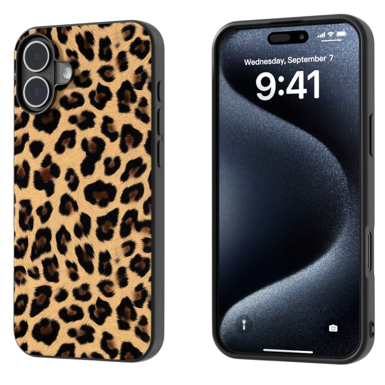 For iPhone 16 Black Frame Leopard Phone Case(Leopard Print)