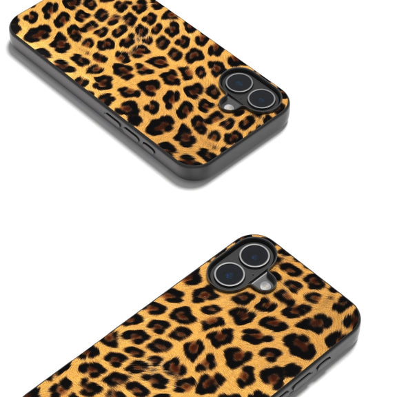 For iPhone 16 Black Frame Leopard Phone Case(Leopard Print)