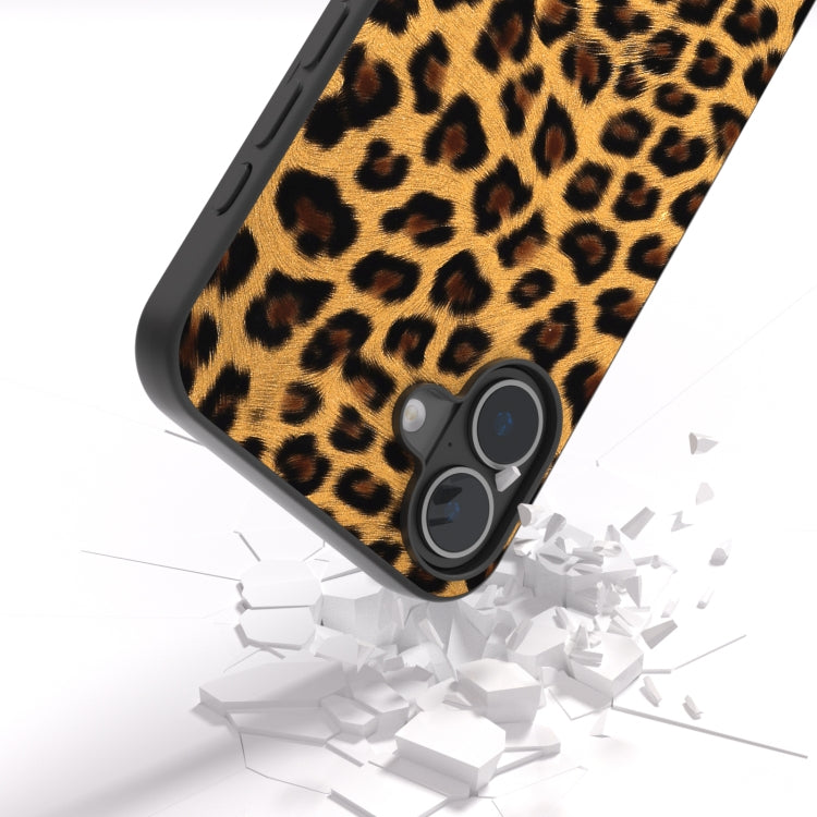 For iPhone 16 Black Frame Leopard Phone Case(Leopard Print)