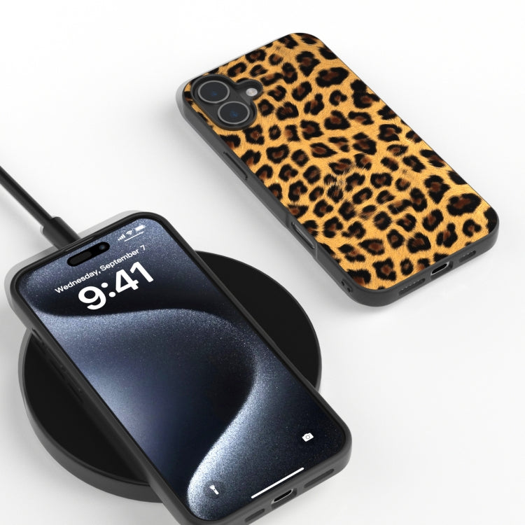 For iPhone 16 Black Frame Leopard Phone Case(Leopard Print)