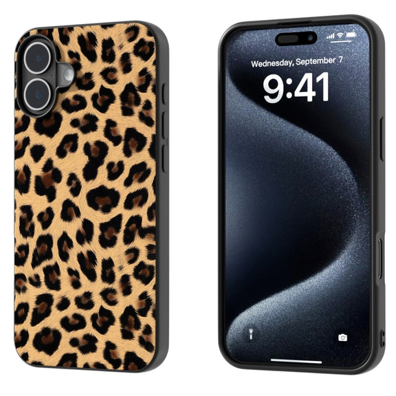 For iPhone 16 Black Frame Leopard Phone Case(Leopard Print)