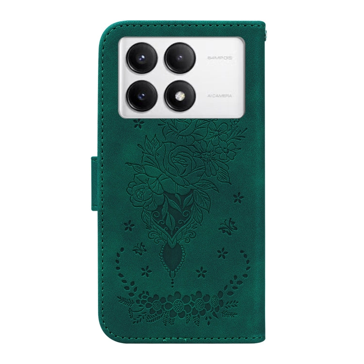 For Redmi K70 / K70 Pro Butterfly Rose Embossed Leather Phone Case(Green)