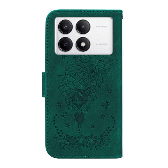 For Redmi K70 / K70 Pro Butterfly Rose Embossed Leather Phone Case(Green)