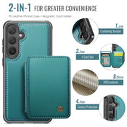 For Samsung Galaxy S24 5G JEEHOOD J05 Business Magnetic Style RFID Leather Phone Case(Blue Green)