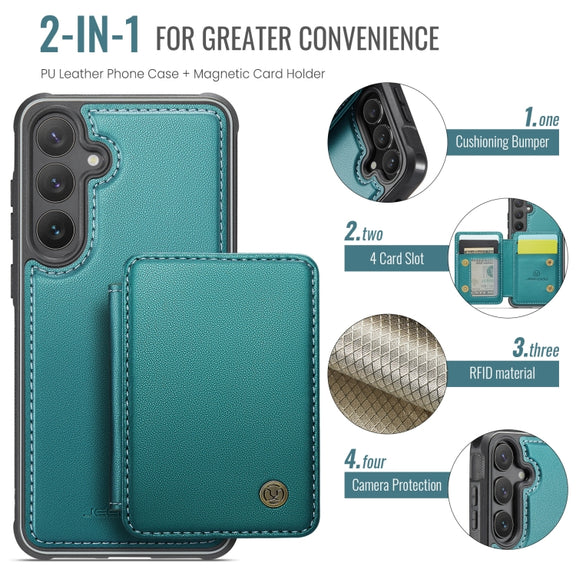 For Samsung Galaxy S24 5G JEEHOOD J05 Business Magnetic Style RFID Leather Phone Case(Blue Green)