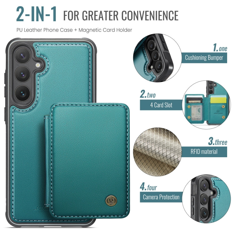 For Samsung Galaxy S24 5G JEEHOOD J05 Business Magnetic Style RFID Leather Phone Case(Blue Green)