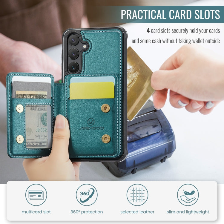 For Samsung Galaxy S24 5G JEEHOOD J05 Business Magnetic Style RFID Leather Phone Case(Blue Green)