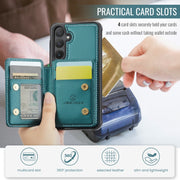 For Samsung Galaxy S24 5G JEEHOOD J05 Business Magnetic Style RFID Leather Phone Case(Blue Green)