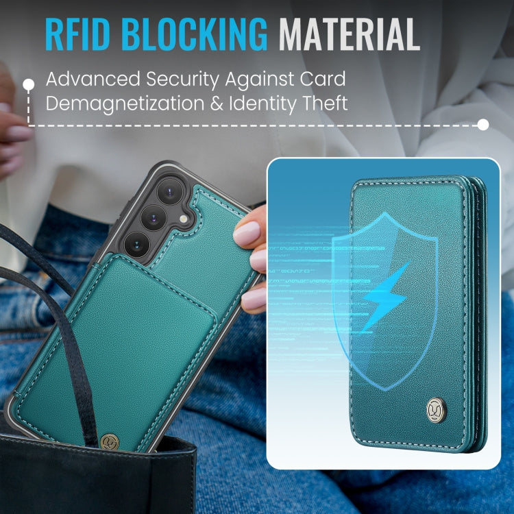 For Samsung Galaxy S24 5G JEEHOOD J05 Business Magnetic Style RFID Leather Phone Case(Blue Green)