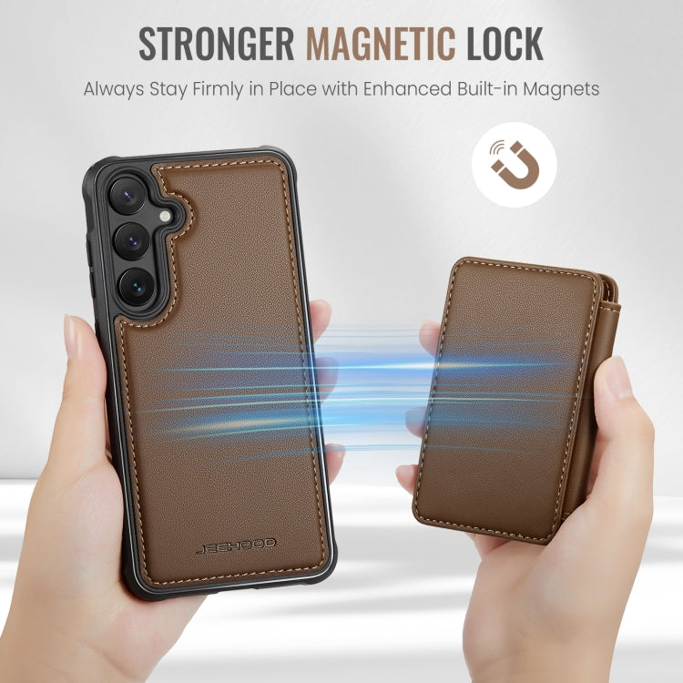 For Samsung Galaxy S24 5G JEEHOOD J05 Business Magnetic Style RFID Leather Phone Case(Brown)