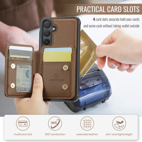 For Samsung Galaxy S24 5G JEEHOOD J05 Business Magnetic Style RFID Leather Phone Case(Brown)