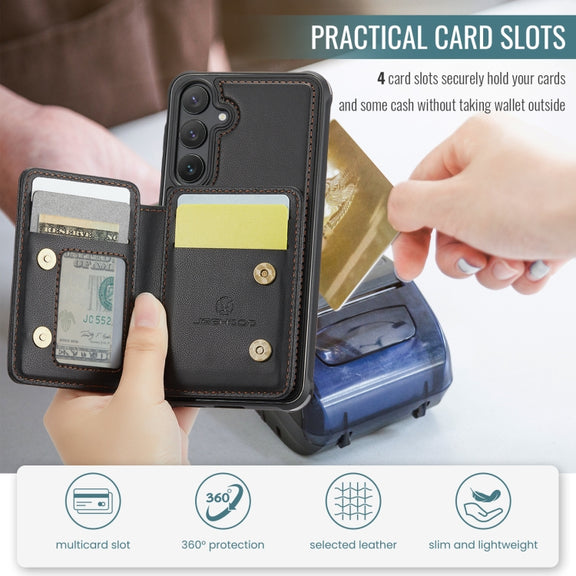 For Samsung Galaxy S24+ 5G JEEHOOD J05 Business Magnetic Style RFID Leather Phone Case(Black)