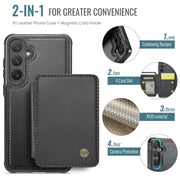 For Samsung Galaxy S24 FE 5G JEEHOOD J05 Business Magnetic Style RFID Leather Phone Case(Black)