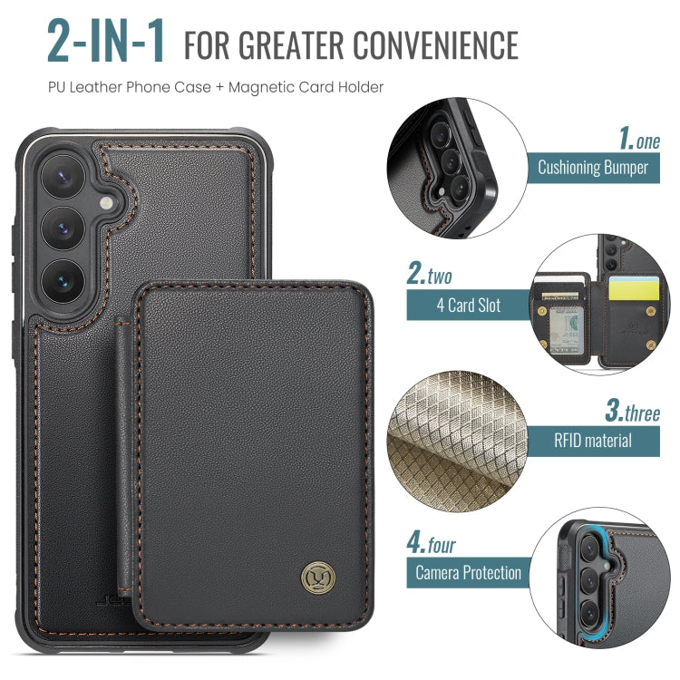 For Samsung Galaxy S24 FE 5G JEEHOOD J05 Business Magnetic Style RFID Leather Phone Case(Black)