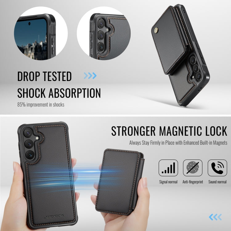 For Samsung Galaxy S24 FE 5G JEEHOOD J05 Business Magnetic Style RFID Leather Phone Case(Black)