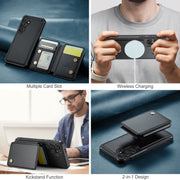For Samsung Galaxy S24 FE 5G JEEHOOD J05 Business Magnetic Style RFID Leather Phone Case(Black)