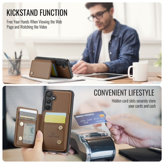 For Samsung Galaxy S24 FE 5G JEEHOOD J05 Business Magnetic Style RFID Leather Phone Case(Black)