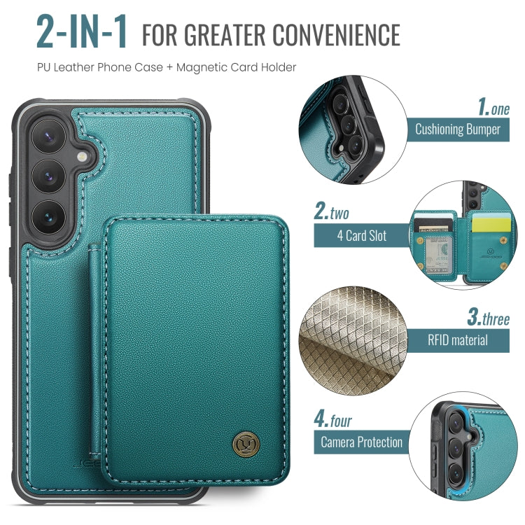 For Samsung Galaxy S24 FE 5G JEEHOOD J05 Business Magnetic Style RFID Leather Phone Case(Blue Green)