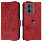 For Motorola Edge 5G 2024 Embossed Rose RFID Anti-theft Leather Phone Case(Red)