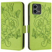 For Motorola Moto G Stylus 5G 2024 Embossed Rose RFID Anti-theft Leather Phone Case(Green)