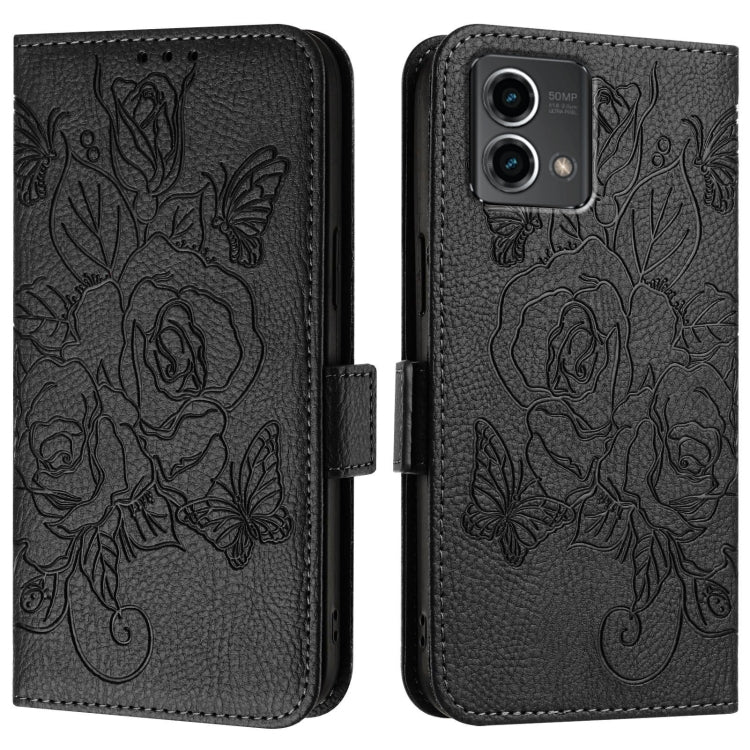 For Motorola Moto G Stylus 5G 2024 Embossed Rose RFID Anti-theft Leather Phone Case(Black)