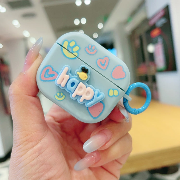 For AirPods 3 Fresh 3D Text Skin Feel Earbuds Box PC Case(Blue)