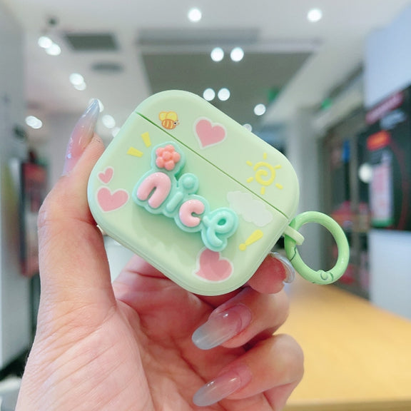 For AirPods 3 Fresh 3D Text Skin Feel Earbuds Box PC Case(Green)