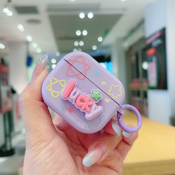 For AirPods 3 Fresh 3D Text Skin Feel Earbuds Box PC Case(Purple)
