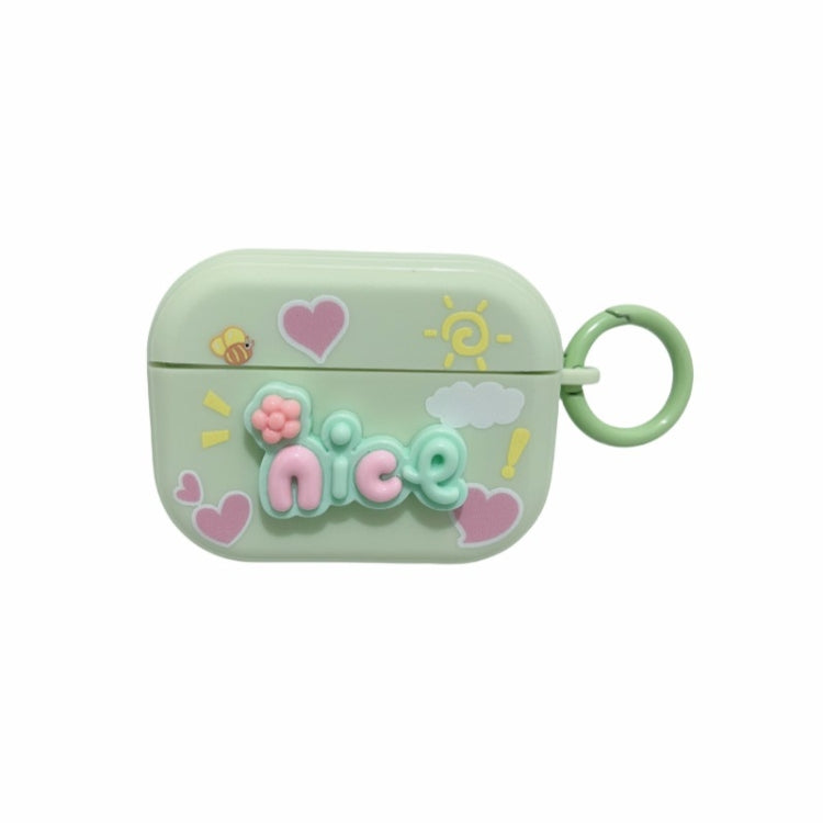 For AirPods Pro Fresh 3D Text Skin Feel Earbuds Box PC Case(Green)