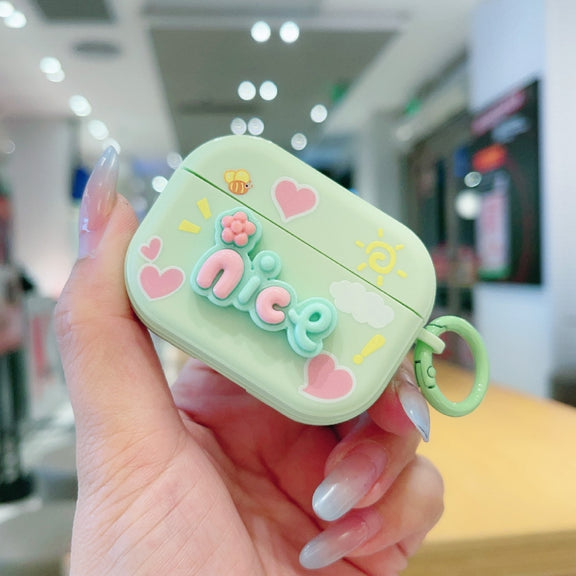 For AirPods Pro Fresh 3D Text Skin Feel Earbuds Box PC Case(Green)