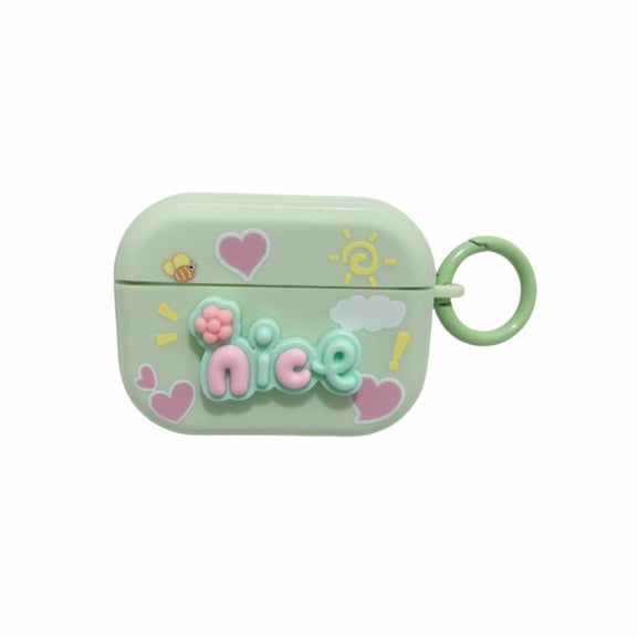 For AirPods Pro Fresh 3D Text Skin Feel Earbuds Box PC Case(Green)