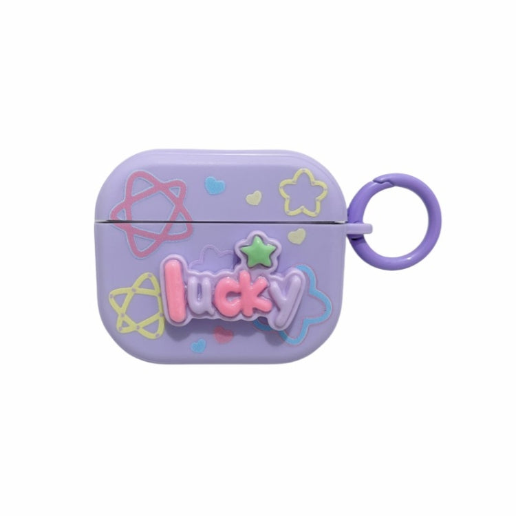 For AirPods Pro Fresh 3D Text Skin Feel Earbuds Box PC Case(Purple)