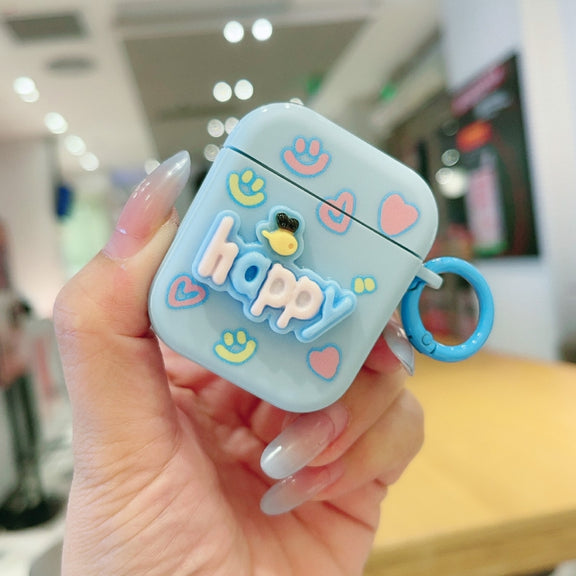 For AirPods 2 / 1 Fresh 3D Text Skin Feel Earbuds Box PC Case(Blue)
