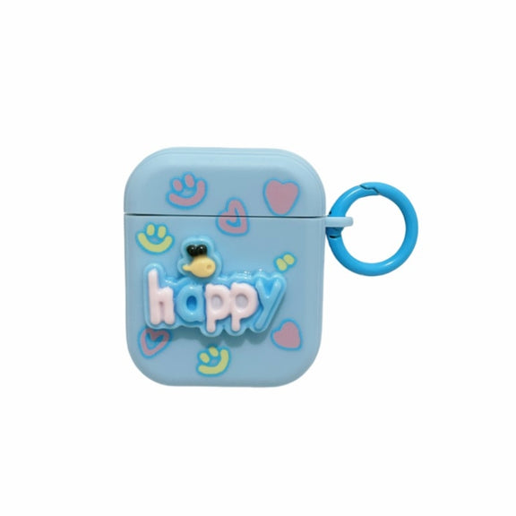 For AirPods 2 / 1 Fresh 3D Text Skin Feel Earbuds Box PC Case(Blue)