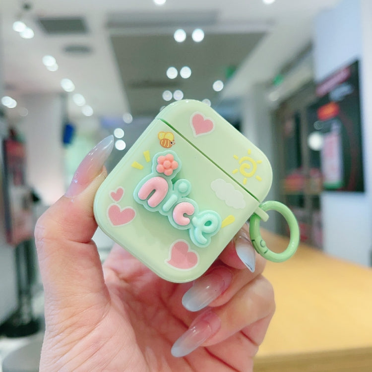 For AirPods 2 / 1 Fresh 3D Text Skin Feel Earbuds Box PC Case(Green)