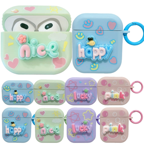 For AirPods Pro Fresh 3D Text Skin Feel Earbuds Box PC Case(Pink)