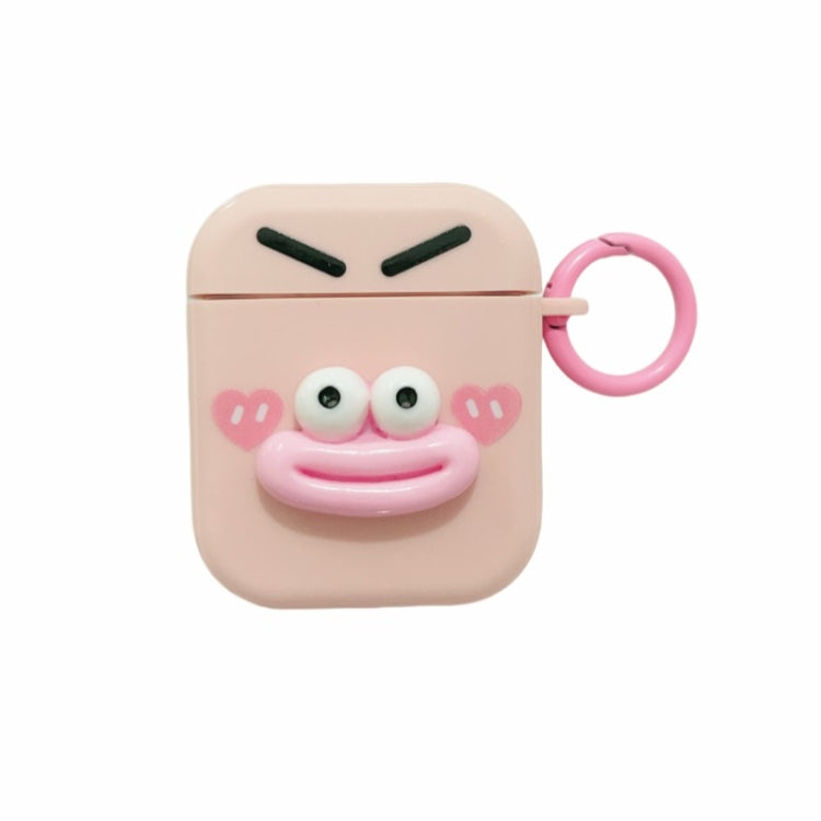 For AirPods 2 / 1 Fresh 3D Emoticon Pattern Skin Feel Earbuds Box PC Case(Pink)